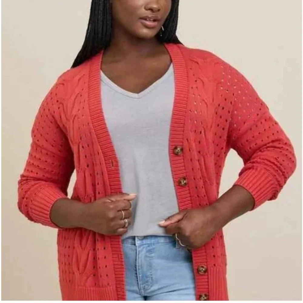 Torrid Cable V-Neck Boyfriend Cardigan Sweater Baked Apple Women's Size 1 (1X) - Picture 2 of 13